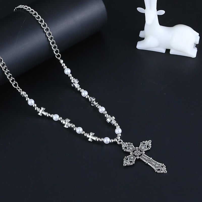 Hremhoo Gothic Cross Necklace for Women Exaggerate Large Cross Pendant Necklace Gothic Layered Choker Necklaces Punk Goth Emo Grunge Y2k Necklaces for Women - Image 1